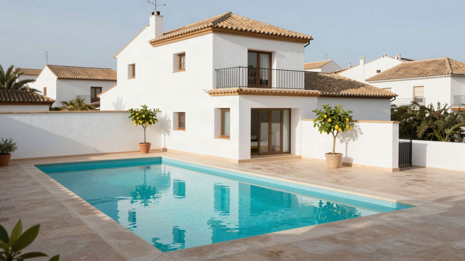 Private pool in the courtyard of a whitewashed terraced house