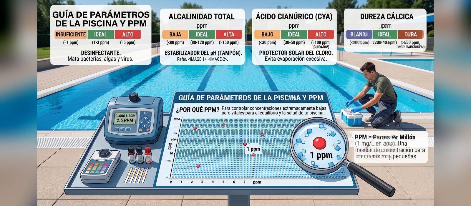 Vista cenital de agua de piscina turquesa y transparente